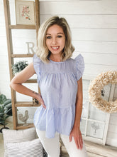 Load image into Gallery viewer, Blue Seersucker Inspired Lightweight Top