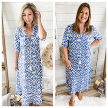 Load image into Gallery viewer, Blue Geometric Tassel Maxi Dress