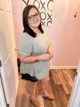 Load image into Gallery viewer, Plus Size Sage Green & Cream PomPom Lined Top