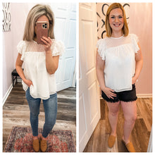 Load image into Gallery viewer, White Swiss Dot Ruffled Sleeve Top