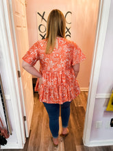 Load image into Gallery viewer, Plus Size Coral Floral Print Tiered Top (Sizes: 1XL-5XL)