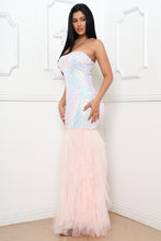 Load image into Gallery viewer, Iridescent & Blush Pink Sequin Tube Top Lower Mesh Dress