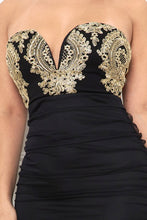 Load image into Gallery viewer, Black & Gold Embroidered Lace Mesh Dress