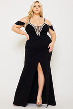 Load image into Gallery viewer, Plus Size Black & Rhinestone Trim Dress