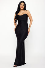 Load image into Gallery viewer, Black Silky Satin Like Draped Back Dress