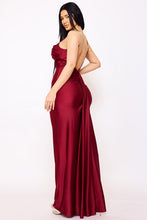 Load image into Gallery viewer, Burgundy Silky Satin Like Draped Back Dress