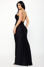 Load image into Gallery viewer, Black Silky Satin Like Draped Back Dress