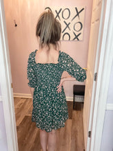 Load image into Gallery viewer, Dark Green Floral Print Smocked Upper Half Dress
