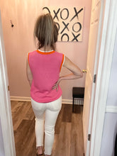 Load image into Gallery viewer, Pink With Orange & White Trim Pearl Embellished Knit Top