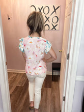 Load image into Gallery viewer, Multi-Colored Floral Frill Sleeve V Neck Top