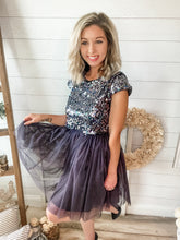 Load image into Gallery viewer, Short Sleeve Sequin & Tulle Mini Dress