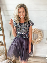 Load image into Gallery viewer, Short Sleeve Sequin & Tulle Mini Dress