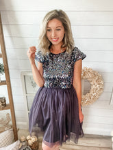 Load image into Gallery viewer, Short Sleeve Sequin & Tulle Mini Dress