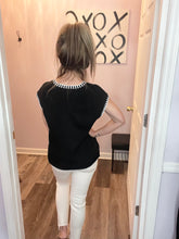 Load image into Gallery viewer, Black & White Striped Trim V Neck Knitted Top