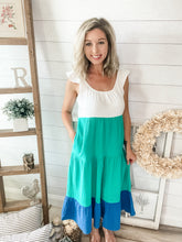 Load image into Gallery viewer, Color Block Tiered Midi Dress