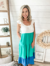 Load image into Gallery viewer, Color Block Tiered Midi Dress