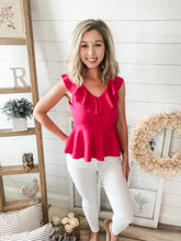 Load image into Gallery viewer, Fuchsia Ruffled Peplum Top