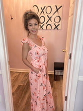 Load image into Gallery viewer, Pink Floral V Neck Maxi Dress