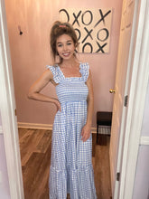 Load image into Gallery viewer, Blue & White Gingham Maxi Dress