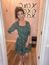 Load image into Gallery viewer, Dark Green Floral Print Smocked Upper Half Dress
