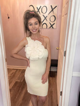 Load image into Gallery viewer, Dark Oatmeal/Beige One Shoulder Flower Bodycon Dress