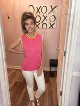 Load image into Gallery viewer, Pink With Orange & White Trim Pearl Embellished Knit Top