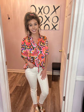 Load image into Gallery viewer, Multi-Colored Leaf Print V Neck Top