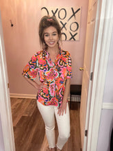 Load image into Gallery viewer, Multi-Colored Leaf Print V Neck Top