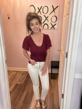 Load image into Gallery viewer, Garnet Mesh Ruffled Sleeve Ribbed V Neck Top