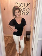 Load image into Gallery viewer, Black Mesh Ruffled Sleeve Ribbed V Neck Top