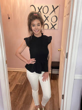 Load image into Gallery viewer, Black Ruffle Sleeves Smocked Peplum Top