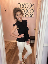 Load image into Gallery viewer, Black Ruffle Sleeves Smocked Peplum Top