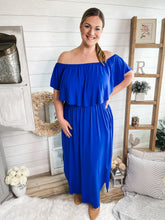 Load image into Gallery viewer, Plus Size Royal Blue Off Shoulder Maxi Dress