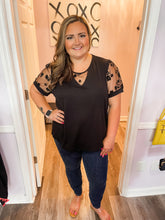 Load image into Gallery viewer, Plus Size Black Floral Mesh Top (1XL-4XL)