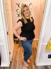 Load image into Gallery viewer, Black Ruffle Sleeves Smocked Peplum Top