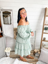 Load image into Gallery viewer, Plus Size Seafoam Floral Tiered Smocked Midi Dress