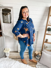 Load image into Gallery viewer, Plus Size Navy Embroidered Floral Buttoned Top