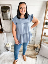 Load image into Gallery viewer, Plus Size Dusty Blue Tiered Top