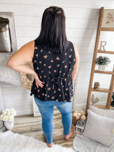 Load image into Gallery viewer, Plus Size Black Floral Print Tie Back Top