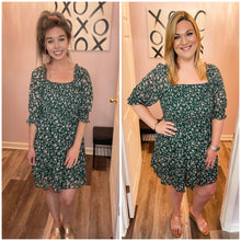 Load image into Gallery viewer, Dark Green Floral Print Smocked Upper Half Dress