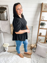 Load image into Gallery viewer, Plus Size Waffle Knit Black Smocked Top