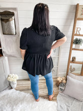 Load image into Gallery viewer, Plus Size Waffle Knit Black Smocked Top