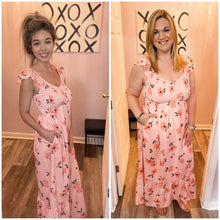 Load image into Gallery viewer, Pink Floral V Neck Maxi Dress