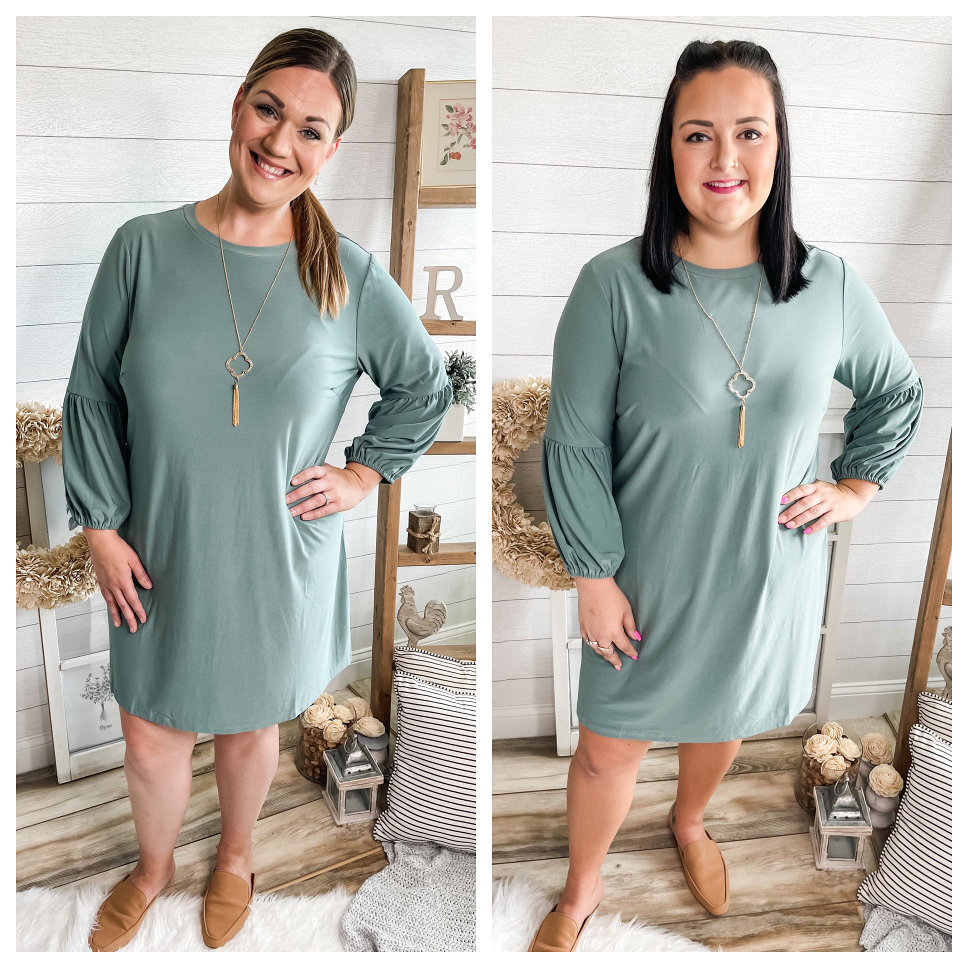 Plus Size Smokey Sage Dress With Necklace – Saluda Rose Boutique