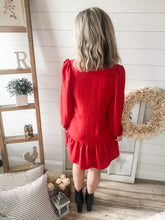 Load image into Gallery viewer, Red V Neck Long Sleeve Dress