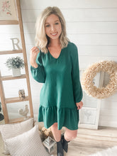 Load image into Gallery viewer, Hunter Green V Neck Long Sleeve Dress