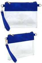 Load image into Gallery viewer, Royal Blue & Clear Stadium Clutch Crossbody Bag WITH Shoulder Strap & Wristlet