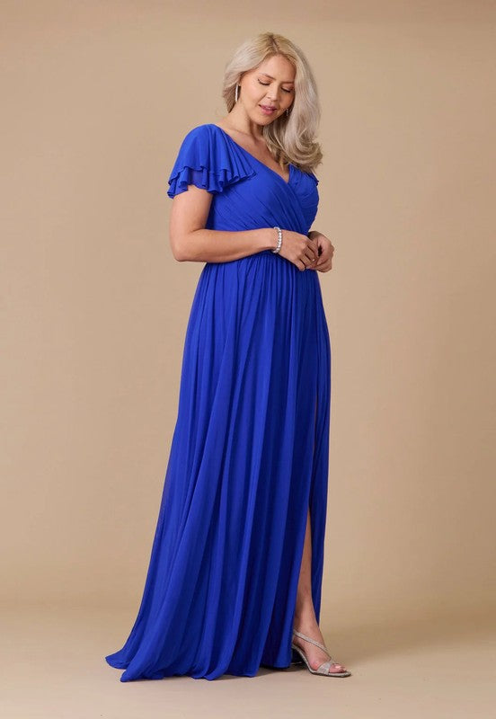 princess polly baby blue dress WEDTREND Women Royal Blue V-Neck Long Mother of the Bride Dress with Short  Sleeves A-Line Wedding Guest Dress with Bow – Wedtrend UK main image 0