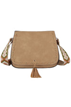 Load image into Gallery viewer, Mocha Saddle Crossbody Bag with Aztec Guitar Strap & Tassel