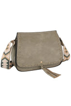 Load image into Gallery viewer, Grey Saddle Crossbody Bag with Aztec Guitar Strap & Tassel